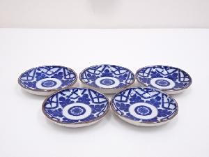 大正期　伊万里焼　印判染付小皿5客